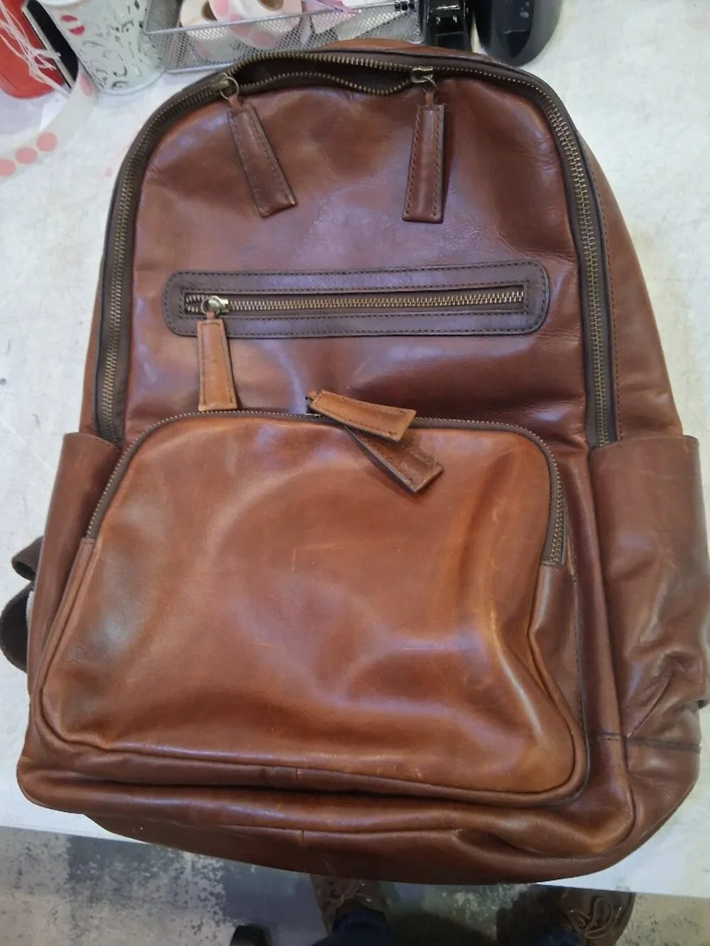 Vintage Wilson's Leather Cognac Brown Leather Backpack Computer Bag